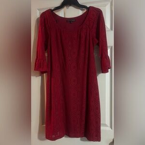 Chic Mid Sleeve Red Lace Dress